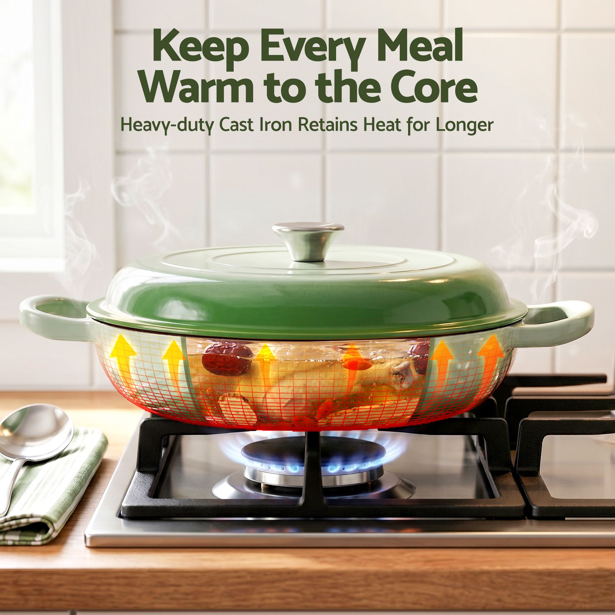 5-Star Chef 3.3L Enameled Cast Iron Dutch Oven Pot with Lid for Sourdough Bread Baking DTO-PAN-GN