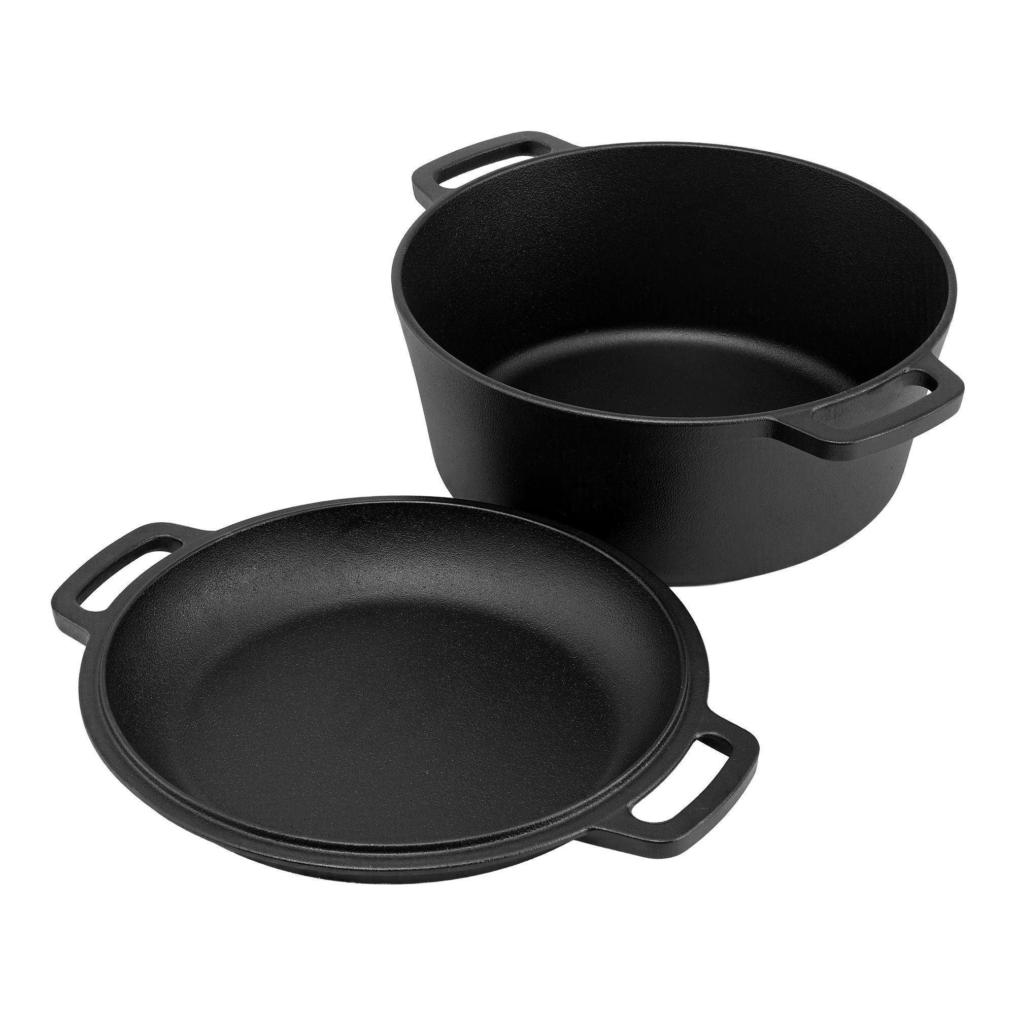 5-Star Chef 5L 2-In-1 Pre-Seasoned Cast Iron Dutch Oven Pot with Lid and Dual Handles for Sourdough Bread DTO-POT-2IN1-BK