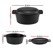 5-Star Chef 5L 2-In-1 Pre-Seasoned Cast Iron Dutch Oven Pot with Lid and Dual Handles for Sourdough Bread DTO-POT-2IN1-BK