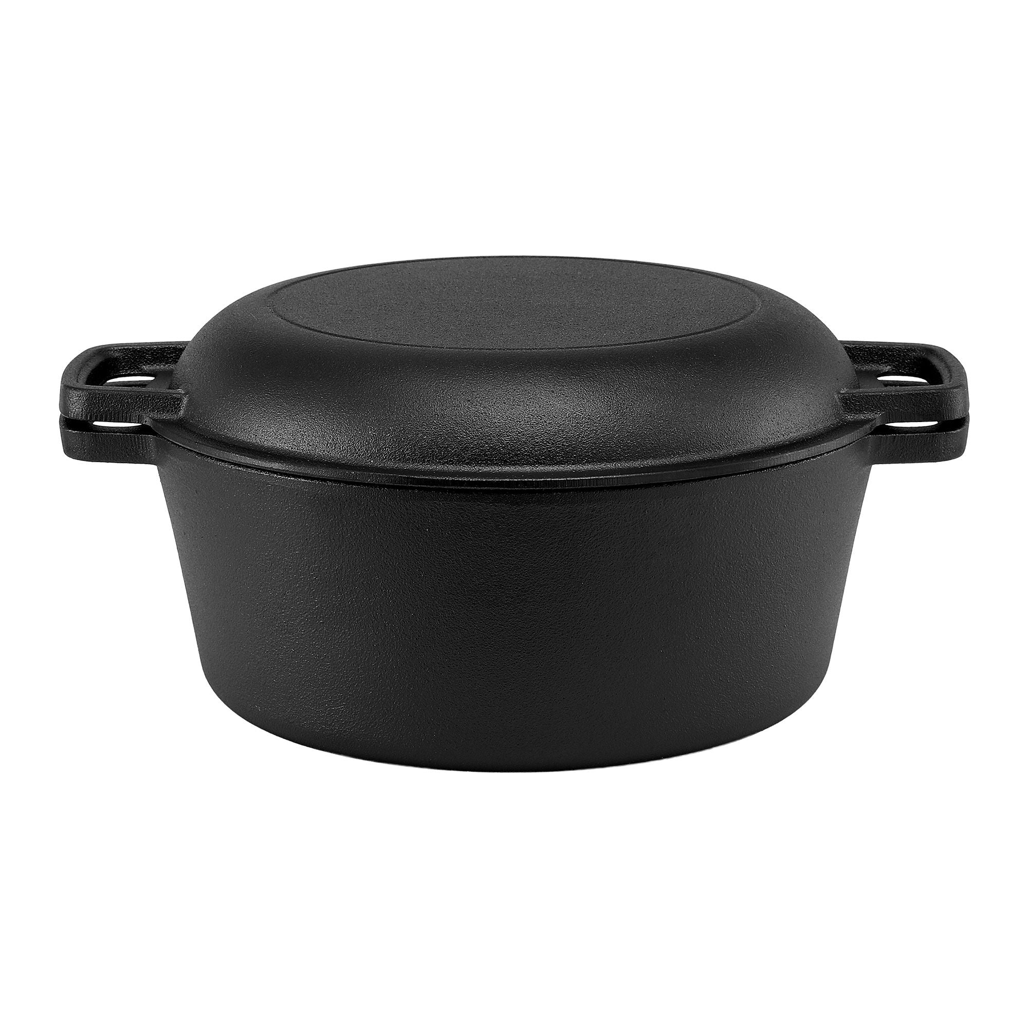 5-Star Chef 5L 2-In-1 Pre-Seasoned Cast Iron Dutch Oven Pot with Lid and Dual Handles for Sourdough Bread DTO-POT-2IN1-BK