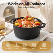 5-Star Chef 5L 2-In-1 Pre-Seasoned Cast Iron Dutch Oven Pot with Lid and Dual Handles for Sourdough Bread DTO-POT-2IN1-BK