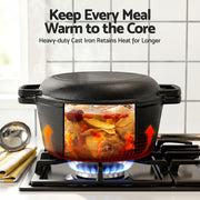 5-Star Chef 5L 2-In-1 Pre-Seasoned Cast Iron Dutch Oven Pot with Lid and Dual Handles for Sourdough Bread DTO-POT-2IN1-BK