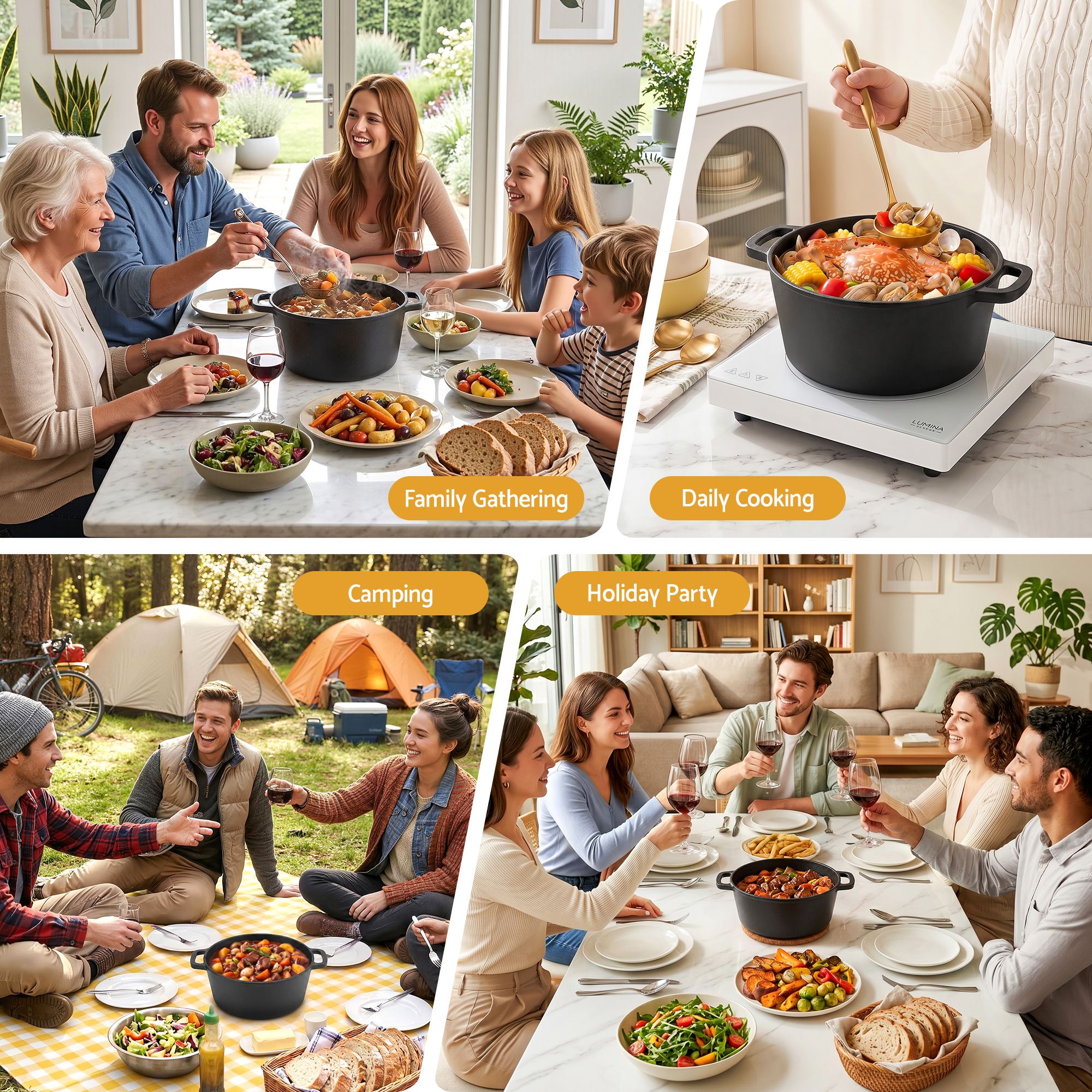 5-Star Chef 5L 2-In-1 Pre-Seasoned Cast Iron Dutch Oven Pot with Lid and Dual Handles for Sourdough Bread DTO-POT-2IN1-BK