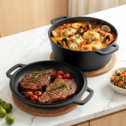 5-Star Chef 5L 2-In-1 Pre-Seasoned Cast Iron Dutch Oven Pot with Lid and Dual Handles for Sourdough Bread DTO-POT-2IN1-BK