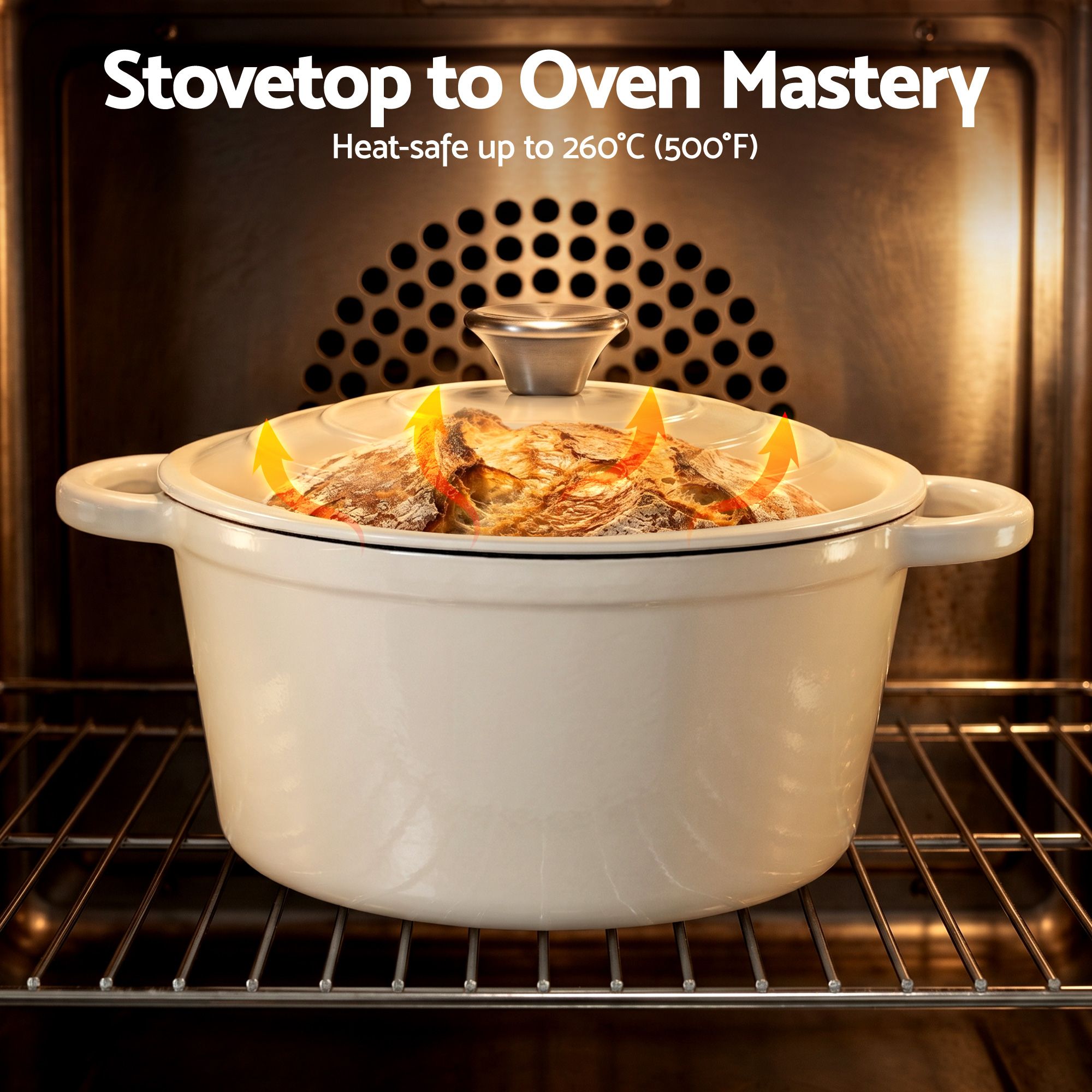 5-Star Chef 3.8L Enameled Cast Iron Dutch Oven Pot with Lid for Sourdough Bread Baking DTO-POT-WH