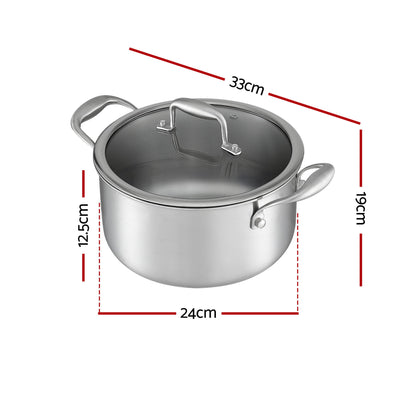5-Star Chef 4.5L 24cm Stainless Steel Dutch Oven Pot with Lid and Stay-Cool Handle DTO-SS-POT-4.5L-SL