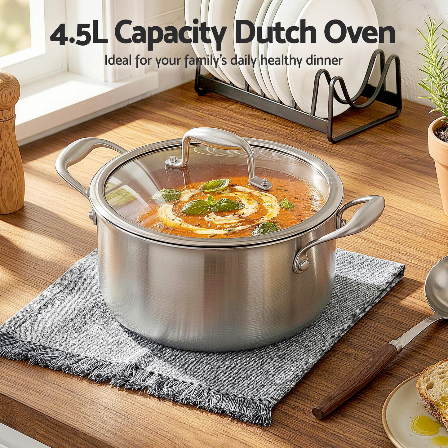 5-Star Chef 4.5L 24cm Stainless Steel Dutch Oven Pot with Lid and Stay-Cool Handle DTO-SS-POT-4.5L-SL