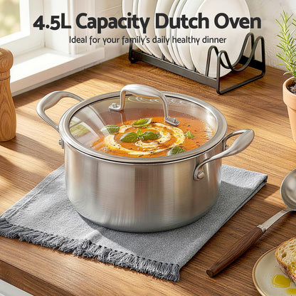 5-Star Chef 4.5L 24cm Stainless Steel Dutch Oven Pot with Lid and Stay-Cool Handle DTO-SS-POT-4.5L-SL