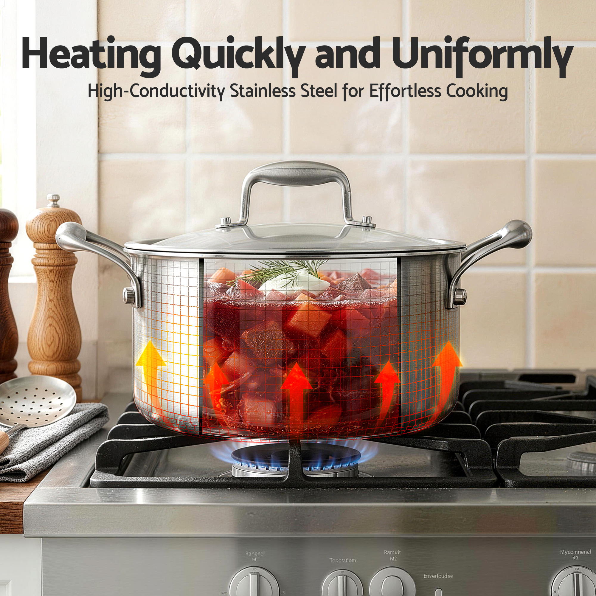 5-Star Chef 4.5L 24cm Stainless Steel Dutch Oven Pot with Lid and Stay-Cool Handle DTO-SS-POT-4.5L-SL