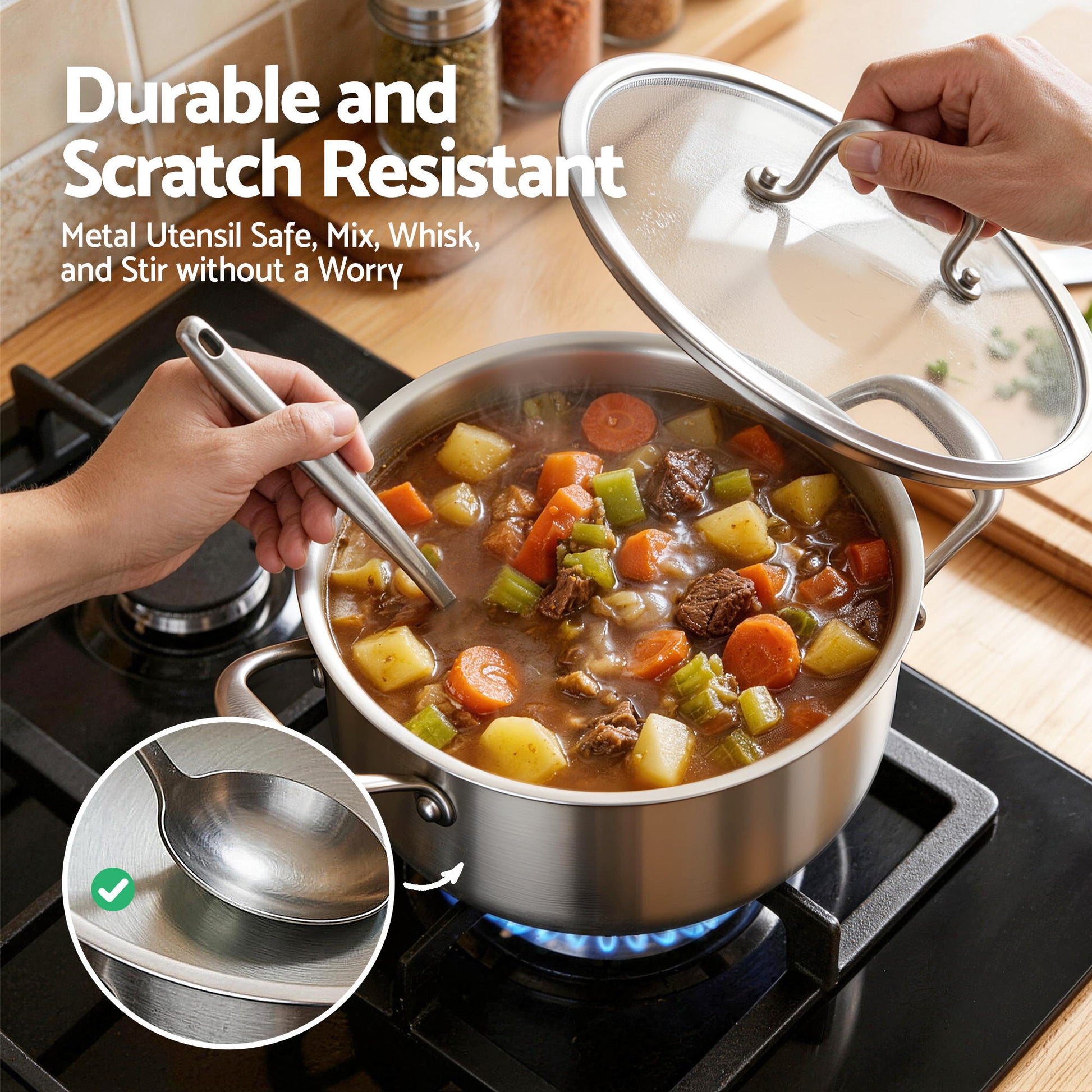 5-Star Chef 4.5L 24cm Stainless Steel Dutch Oven Pot with Lid and Stay-Cool Handle DTO-SS-POT-4.5L-SL