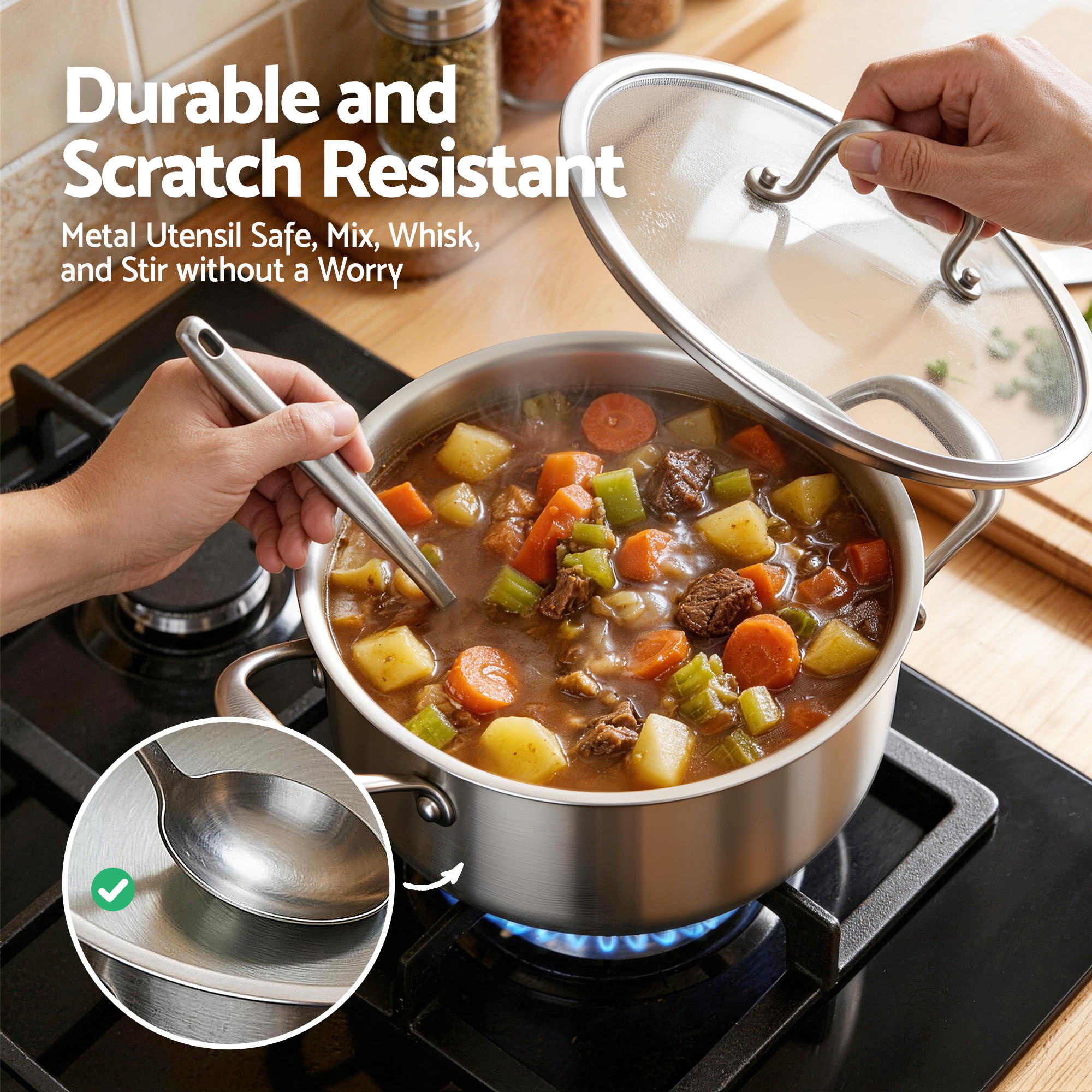 5-Star Chef 4.5L 24cm Stainless Steel Dutch Oven Pot with Lid and Stay-Cool Handle DTO-SS-POT-4.5L-SL