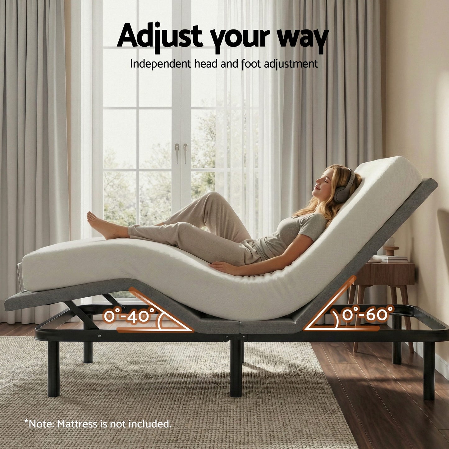 Artiss Adjustable Bed Frame Double Size Electric Bed Base Wireless Remote Control Zero Gravity Power Bed EAB-8183-BK-D