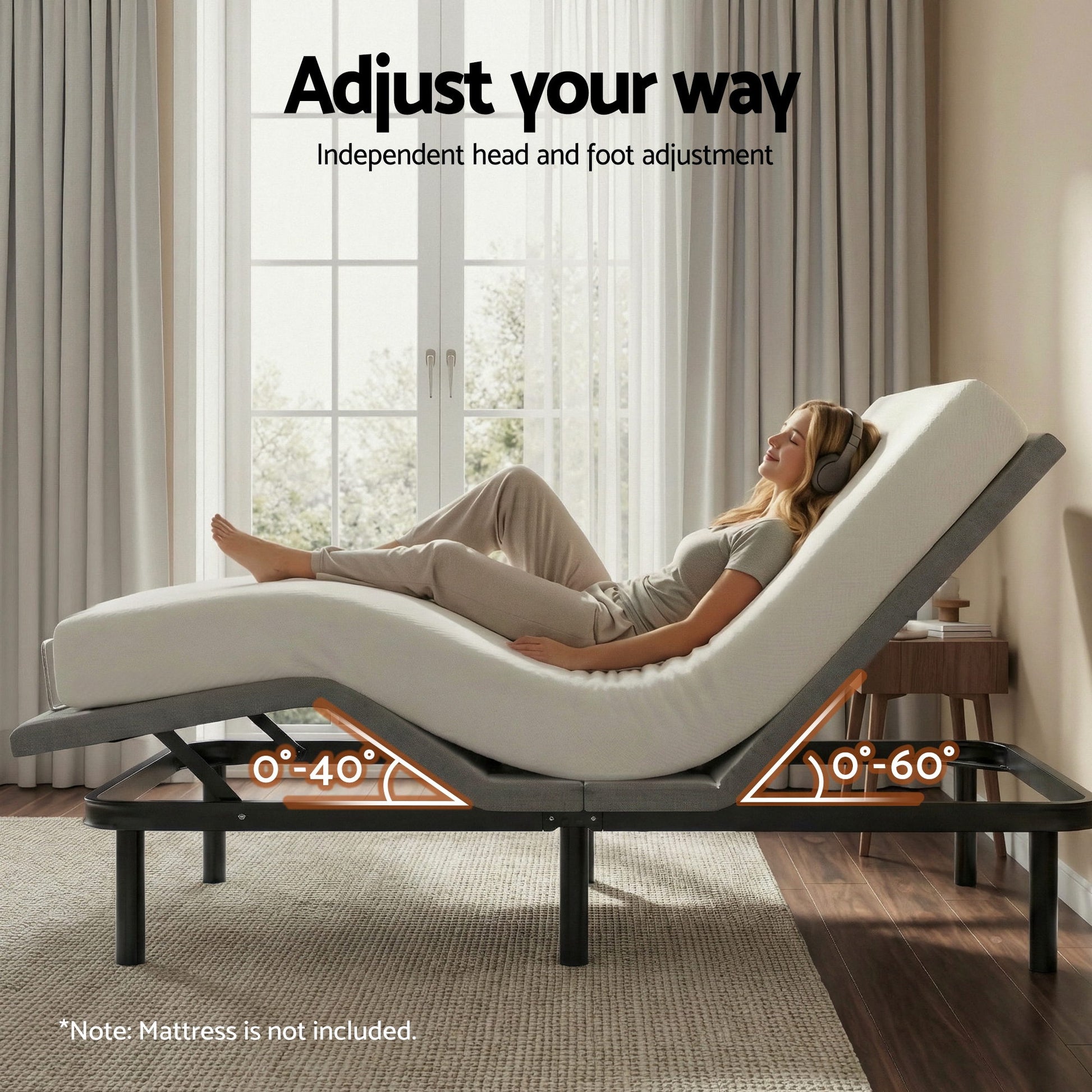 Artiss Adjustable Bed Frame Double Size Electric Bed Base Wireless Remote Control Zero Gravity Power Bed EAB-8183-BK-D