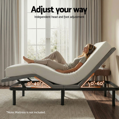 Artiss Adjustable Bed Frame Double Size Electric Bed Base Wireless Remote Control Zero Gravity Power Bed EAB-8183-BK-D
