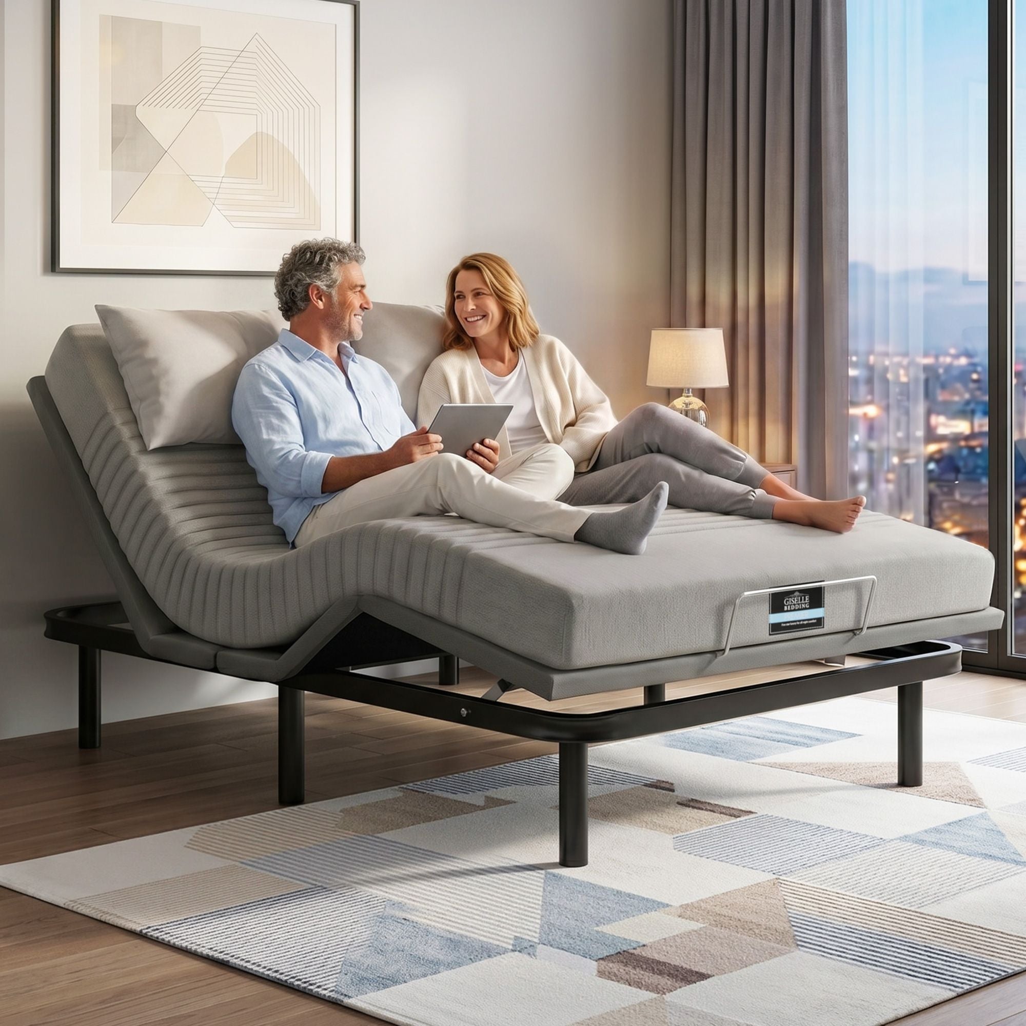 Artiss Double Bed Frame and Giselle Bedding Double Memory Foam Mattress Set, Electric Bed Base with Zero EAB-8183-NOBLE-15-D