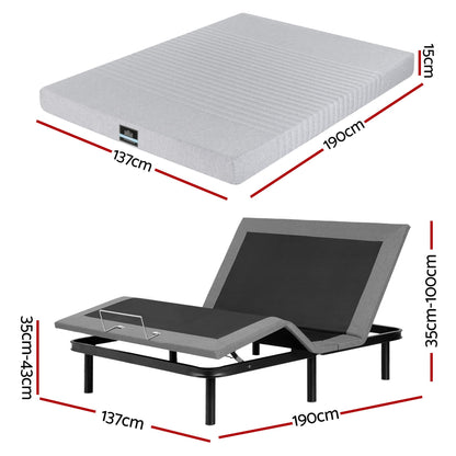 Artiss Double Bed Frame and Giselle Bedding Double Memory Foam Mattress Set, Electric Bed Base with Zero EAB-8183-NOBLE-15-D