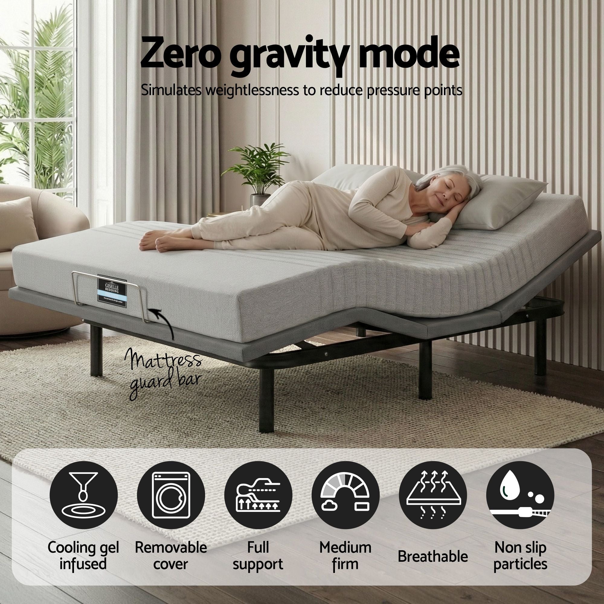 Artiss Double Bed Frame and Giselle Bedding Double Memory Foam Mattress Set, Electric Bed Base with Zero EAB-8183-NOBLE-15-D