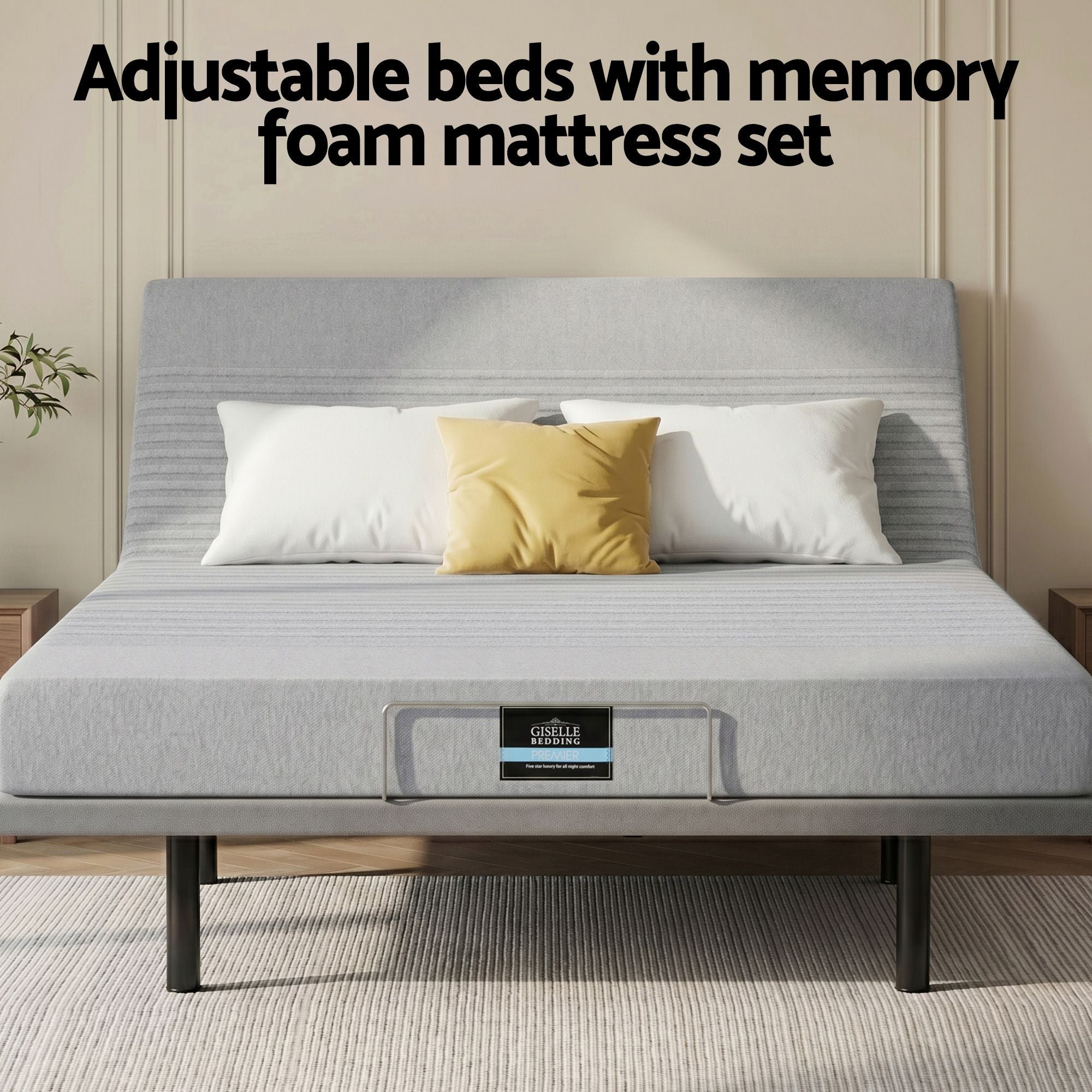 Artiss Double Bed Frame and Giselle Bedding Double Memory Foam Mattress Set, Electric Bed Base with Zero EAB-8183-NOBLE-15-D