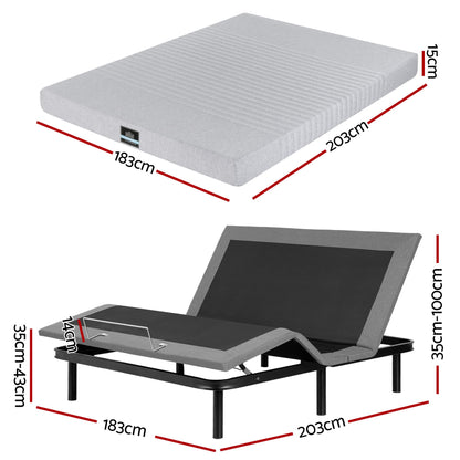 Artiss King Bed Frame and Giselle Bedding King Memory Foam Mattress Set, Electric Bed Base with Zero Gravity EAB-8183-NOBLE-15-K
