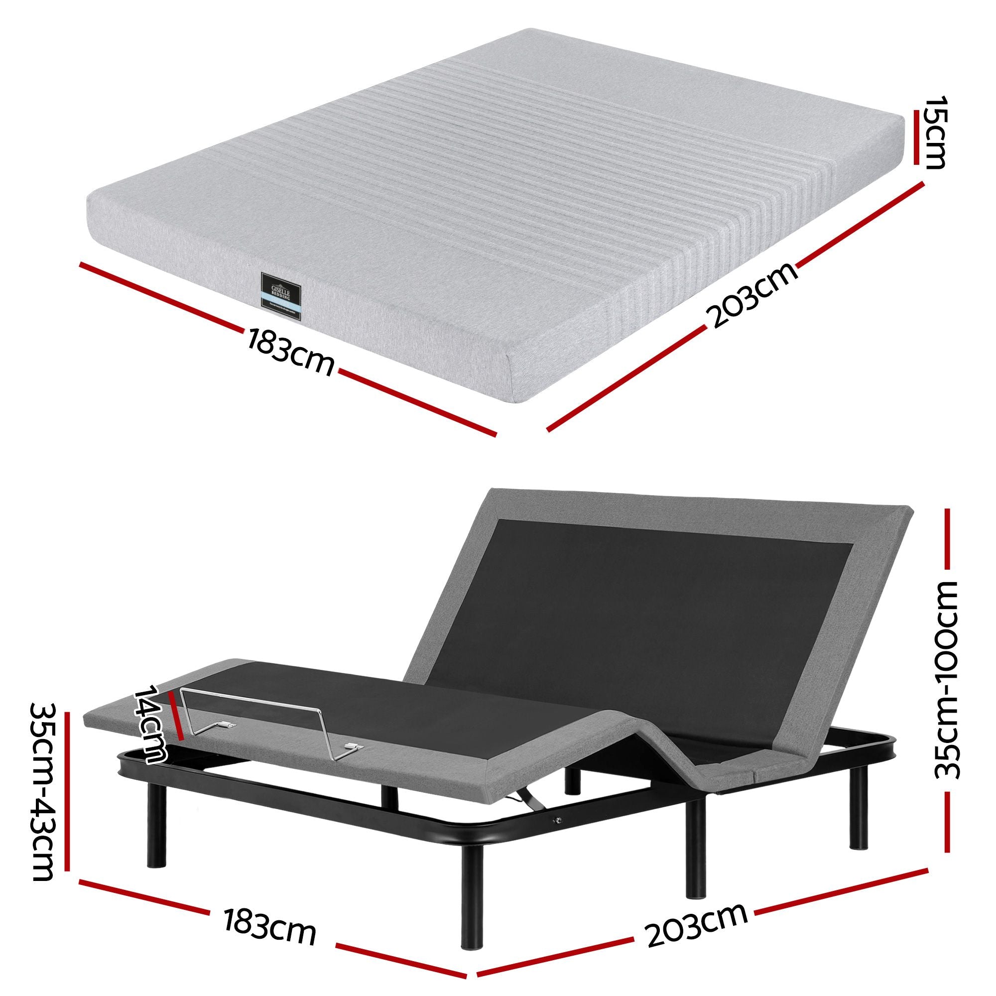 Artiss King Adjustable Electric Bed Base and Giselle NOBLE 15cm Memory Foam Mattress Set
