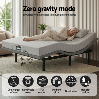 Artiss King Bed Frame and Giselle Bedding King Memory Foam Mattress Set, Electric Bed Base with Zero Gravity & 7 Zone Cooling Comfort for Back Pain Relief, Black & Grey, 15cm Thickness