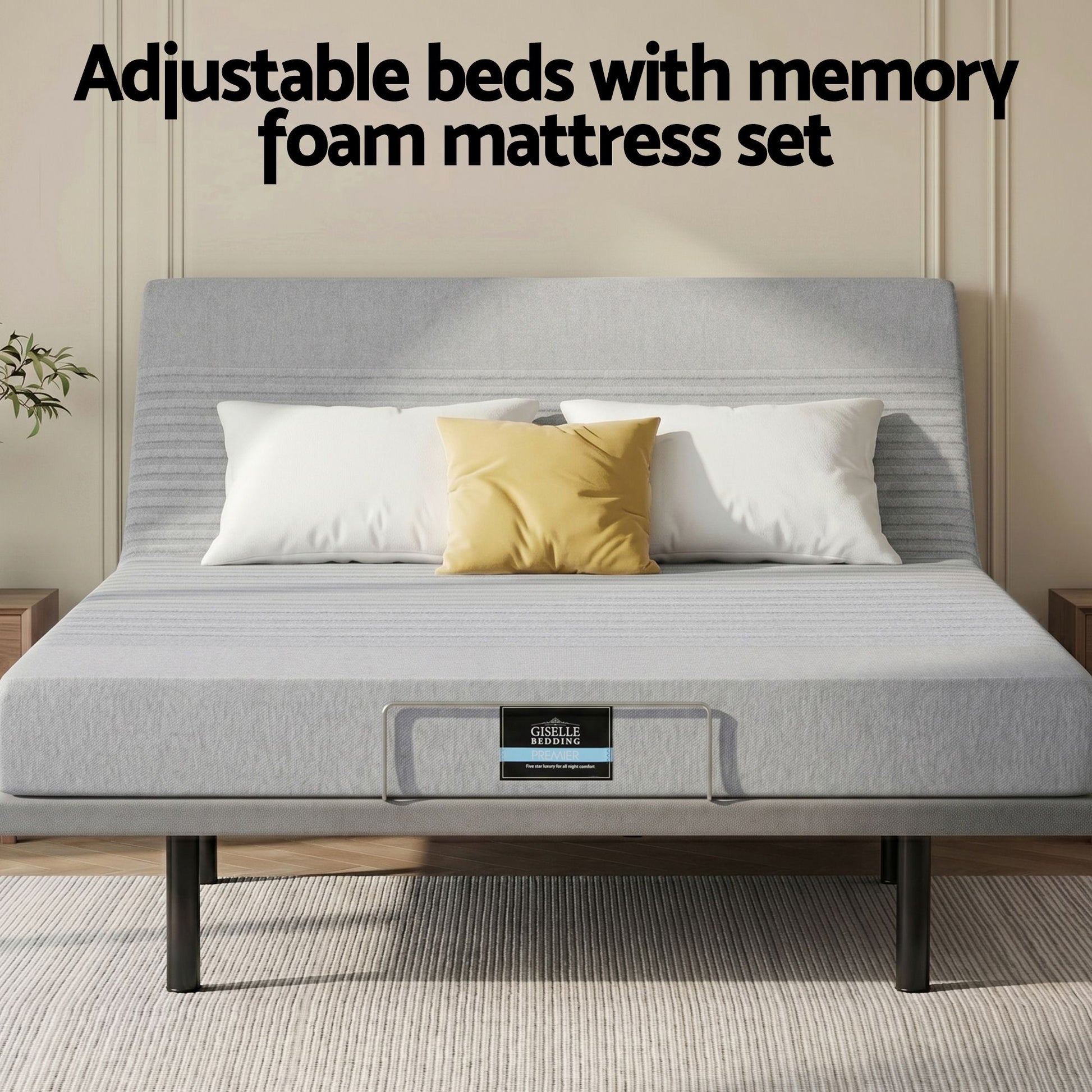 Artiss King Bed Frame and Giselle Bedding King Memory Foam Mattress Set, Electric Bed Base with Zero Gravity EAB-8183-NOBLE-15-K