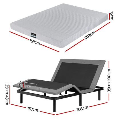 Artiss Queen Bed Frame and Giselle Bedding Queen Memory Foam Mattress Set, Electric Bed Base with Zero EAB-8183-NOBLE-15-Q
