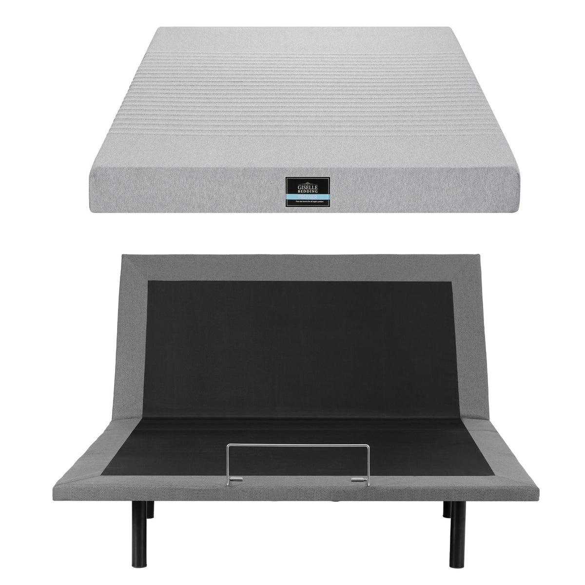Artiss Queen Bed Frame and Giselle Bedding Queen Memory Foam Mattress Set, Electric Bed Base with Zero Gravity & 7 Zone Cooling Comfort for Back Pain Relief, Black & Grey, 15cm Thickness