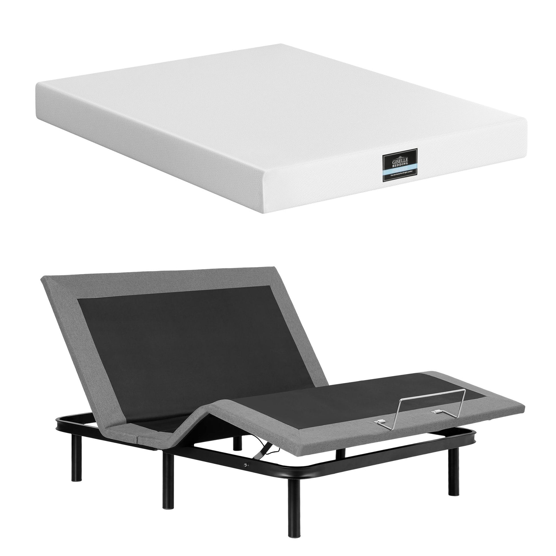 Artiss Double size bed frame & Giselle Bedding Double Mattress Combo, adjustable bed Base for Snoring Relief, EAB-8183-PURE-20-D