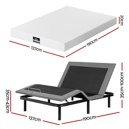 Artiss Double size bed frame & Giselle Bedding Double Mattress Combo, adjustable bed Base for Snoring Relief, EAB-8183-PURE-20-D