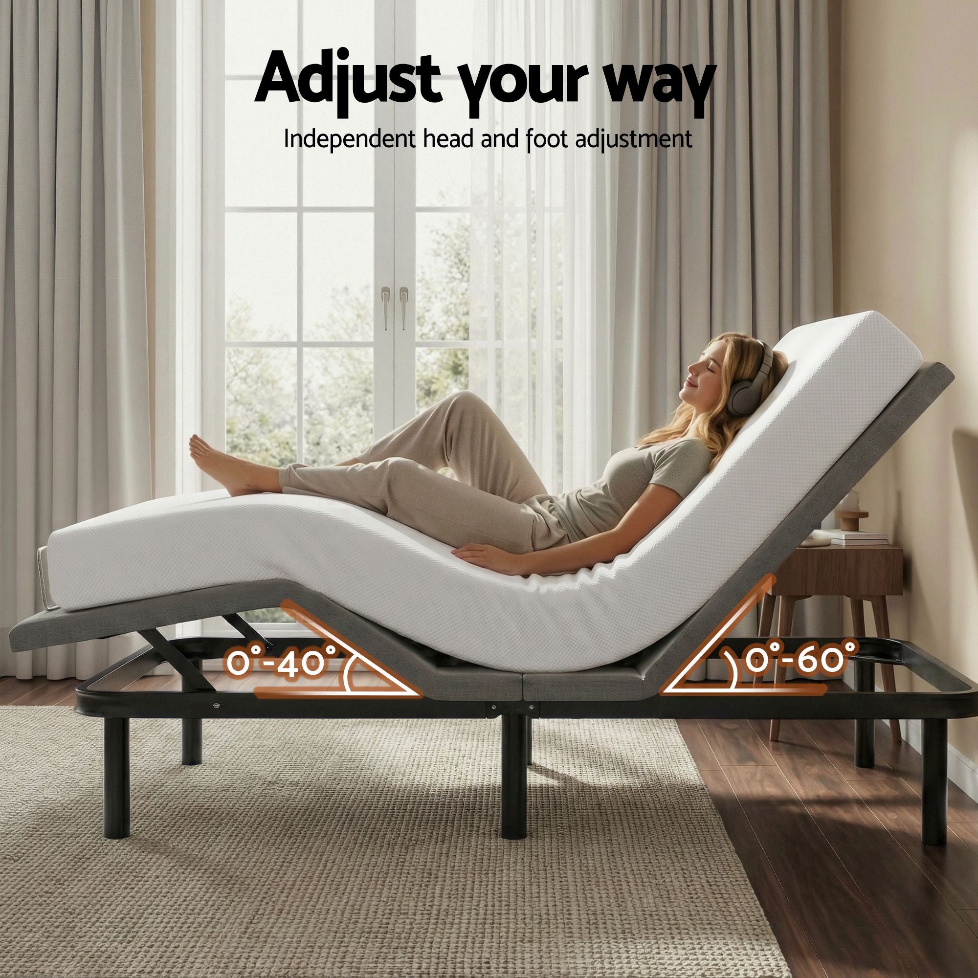 Artiss Double size bed frame & Giselle Bedding Double Mattress Combo, adjustable bed Base for Snoring Relief, Independent Head Foot Incline, Wireless Remote, Black,20cm Thickness