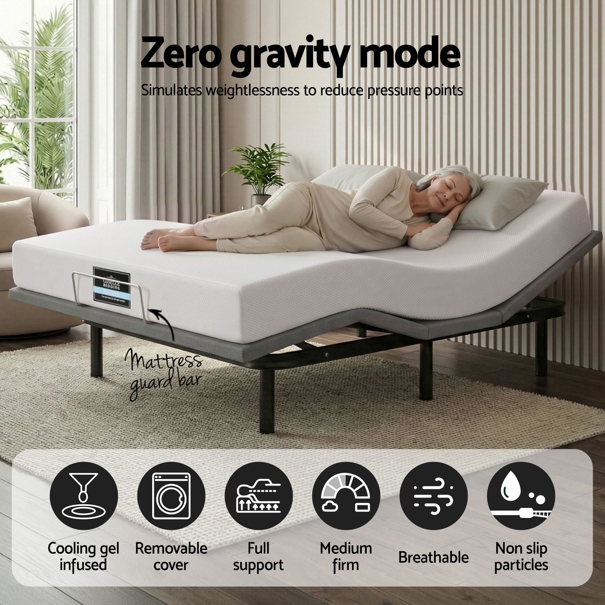 Artiss Double size bed frame & Giselle Bedding Double Mattress Combo, adjustable bed Base for Snoring Relief, Independent Head Foot Incline, Wireless Remote, Black,20cm Thickness