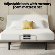 Artiss Double size bed frame & Giselle Bedding Double Mattress Combo, adjustable bed Base for Snoring Relief, Independent Head Foot Incline, Wireless Remote, Black,20cm Thickness