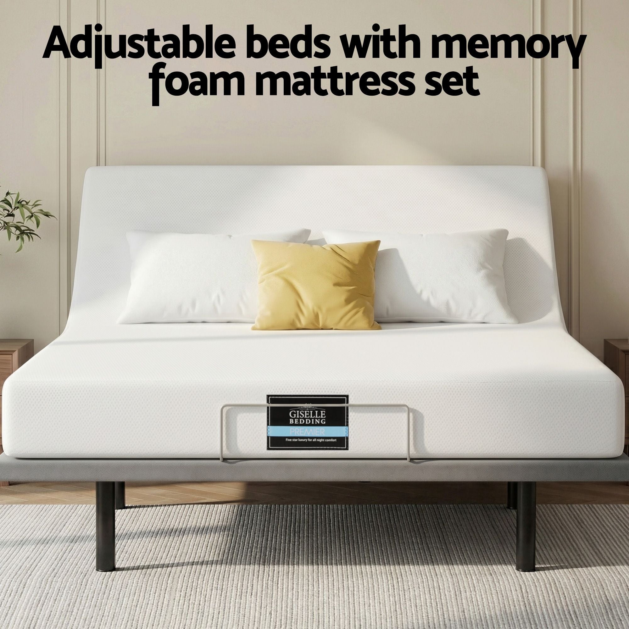 Artiss Double size bed frame & Giselle Bedding Double Mattress Combo, adjustable bed Base for Snoring Relief, Independent Head Foot Incline, Wireless Remote, Black,20cm Thickness