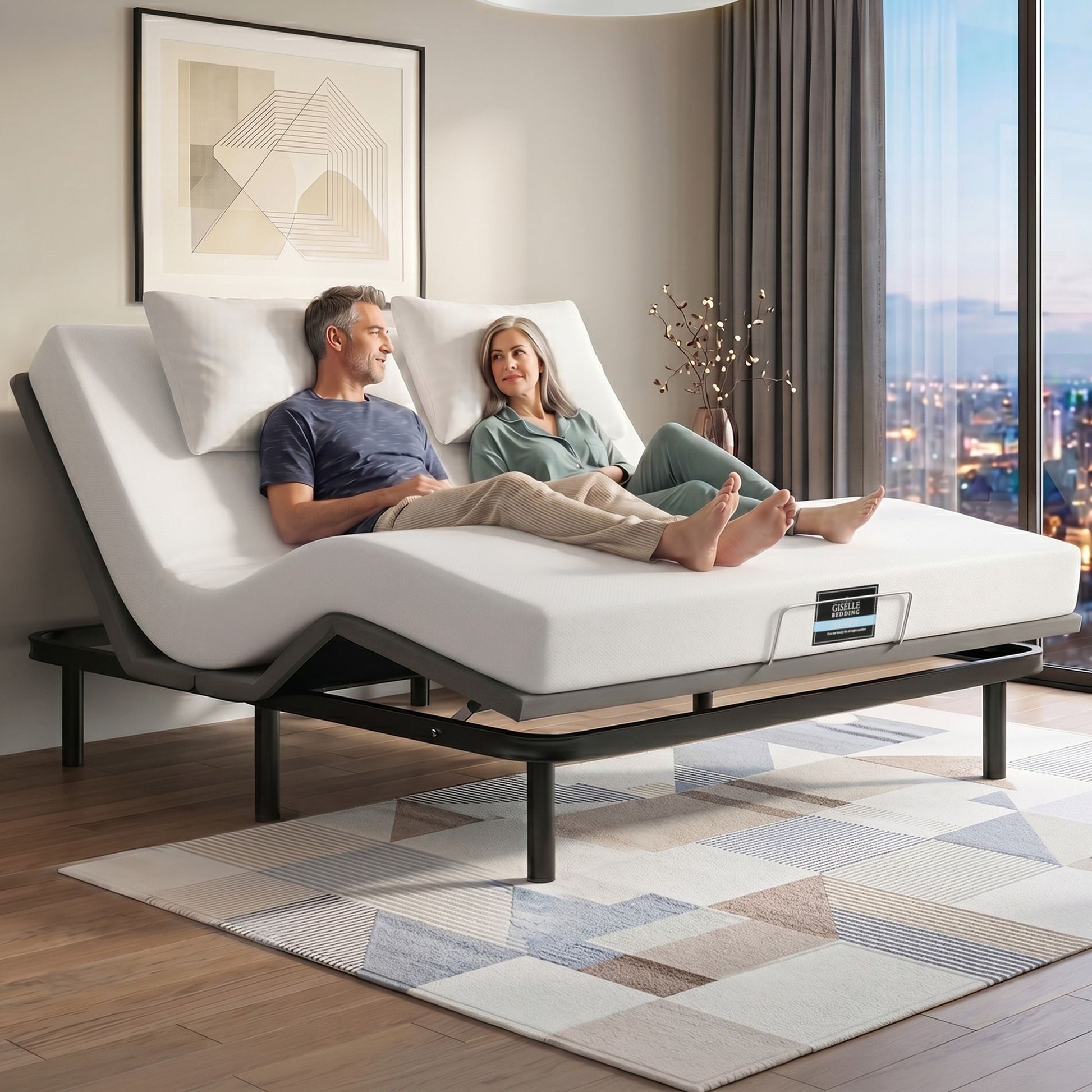 Artiss King size bed frame & Giselle Bedding King Mattress Combo, adjustable bed Base for Snoring Relief, EAB-8183-PURE-20-K