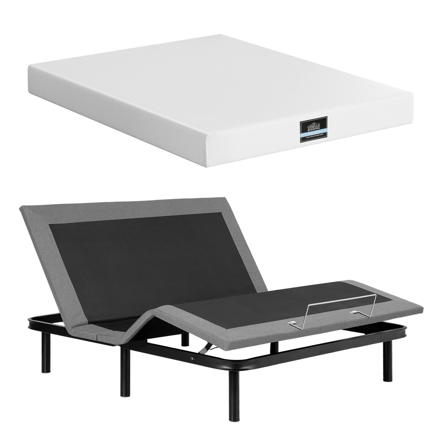 Artiss King size bed frame & Giselle Bedding King Mattress Combo, adjustable bed Base for Snoring Relief, EAB-8183-PURE-20-K