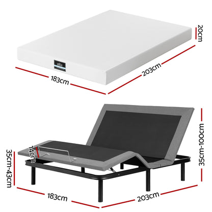 Artiss King size bed frame & Giselle Bedding King Mattress Combo, adjustable bed Base for Snoring Relief, EAB-8183-PURE-20-K