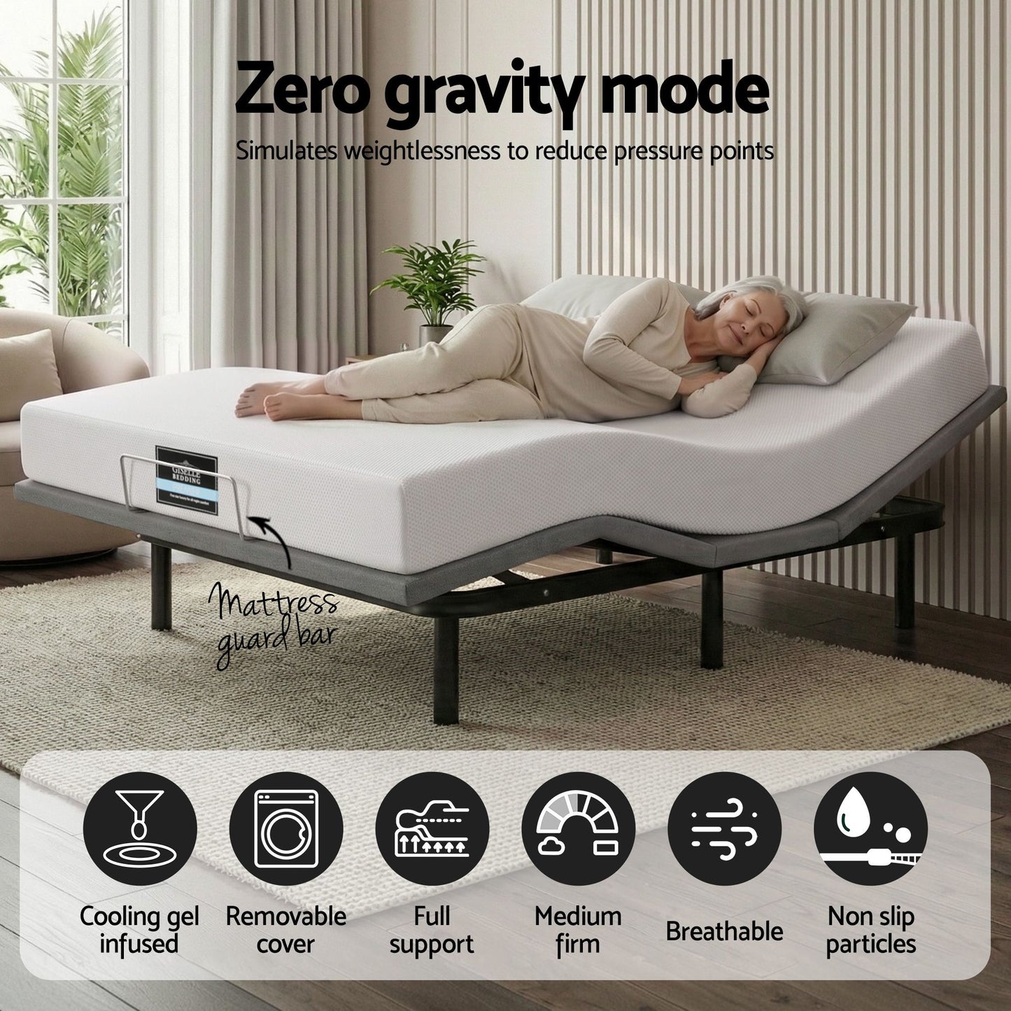 Artiss King size bed frame & Giselle Bedding King Mattress Combo, adjustable bed Base for Snoring Relief, EAB-8183-PURE-20-K