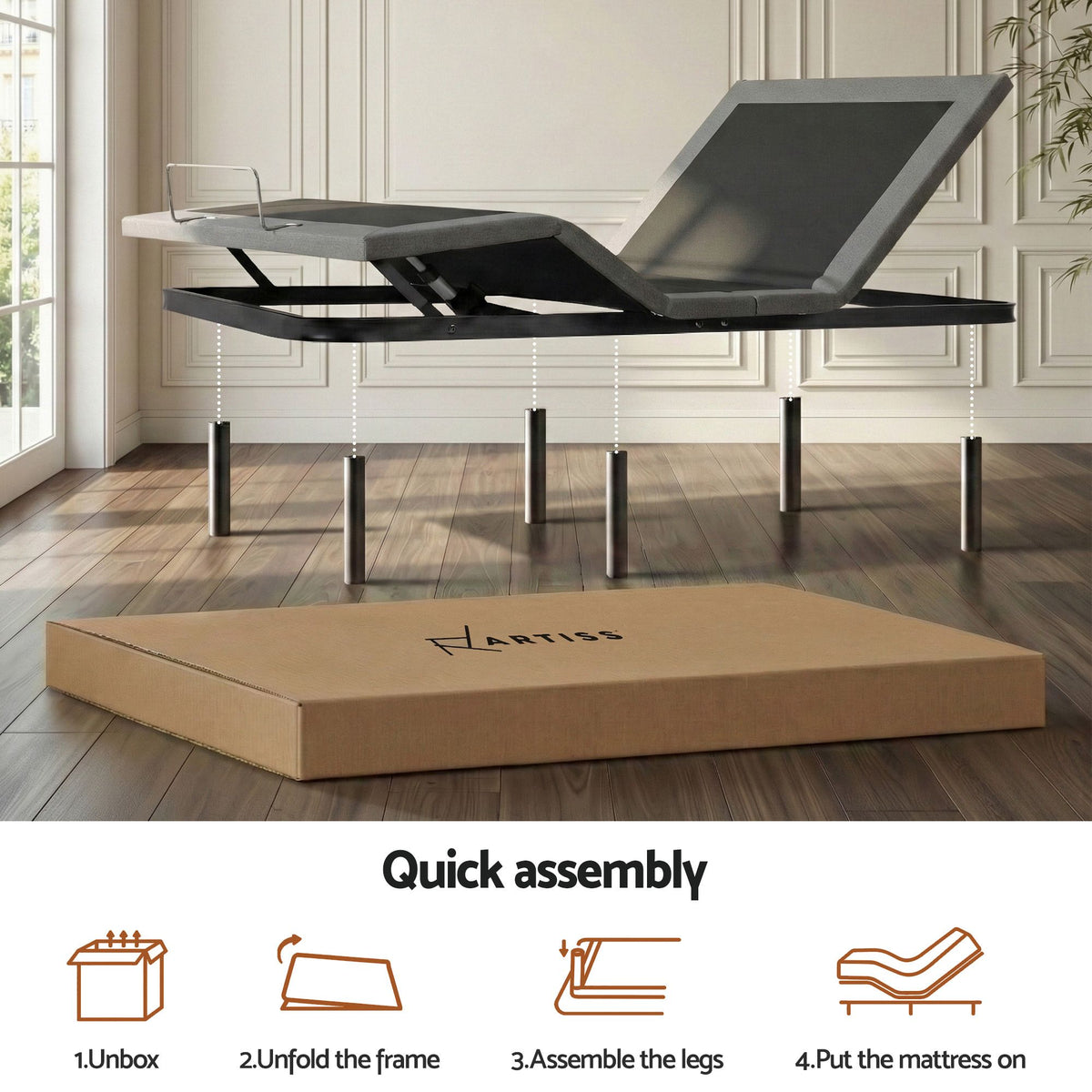 Artiss King size bed frame & Giselle Bedding King Mattress Combo, adjustable bed Base for Snoring Relief, Independent Head Foot Incline, Wireless Remote, Black,20cm Thickness