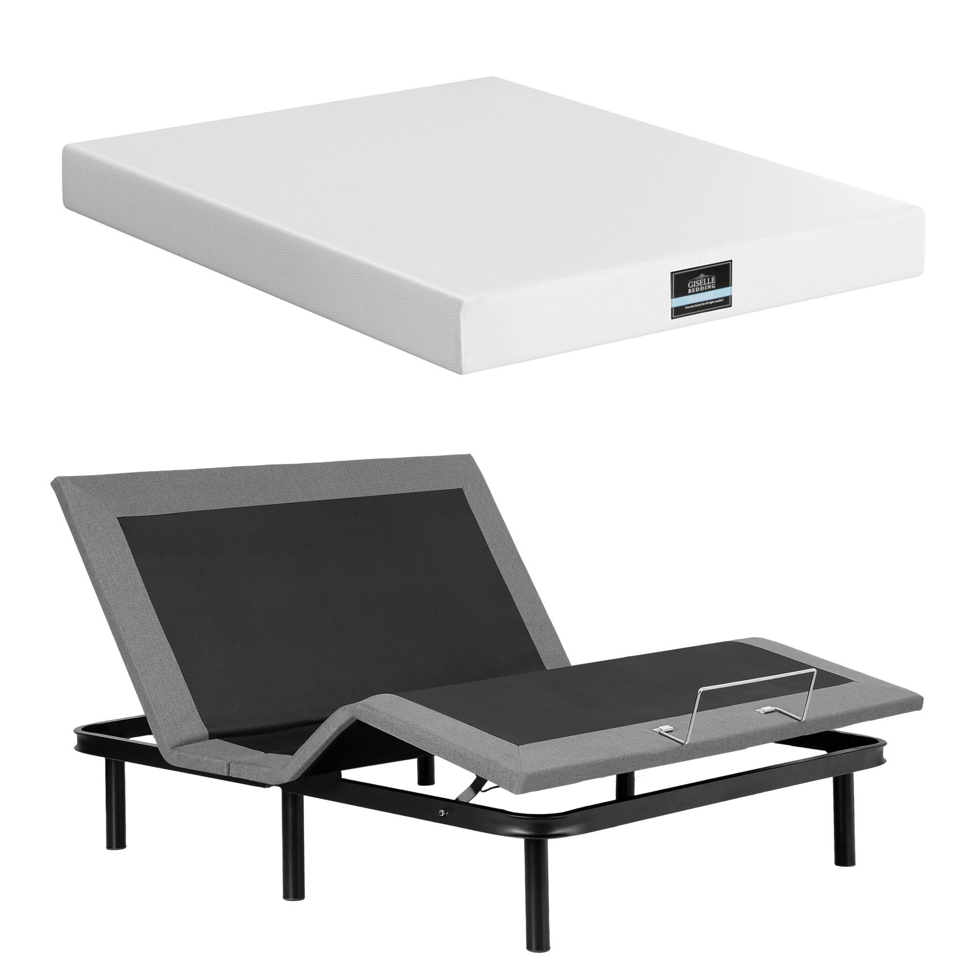 Artiss Queen size bed frame & Giselle Bedding Mattress Queen Combo, adjustable bed Base for Snoring Relief, EAB-8183-PURE-20-Q