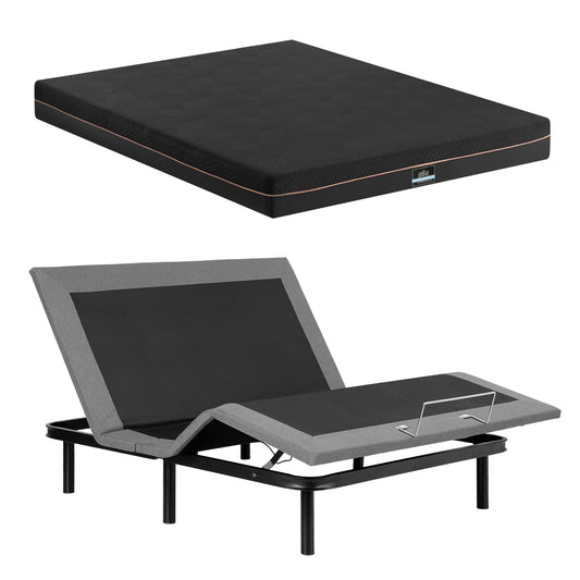 Artiss Double size bed frame with Giselle Bedding Double Mattress, adjustable bed Base Combo for Snoring EAB-8183-SHADOW-18-D