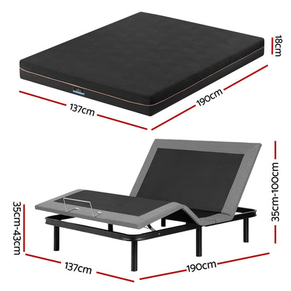 Artiss Double size bed frame with Giselle Bedding Double Mattress, adjustable bed Base Combo for Snoring EAB-8183-SHADOW-18-D