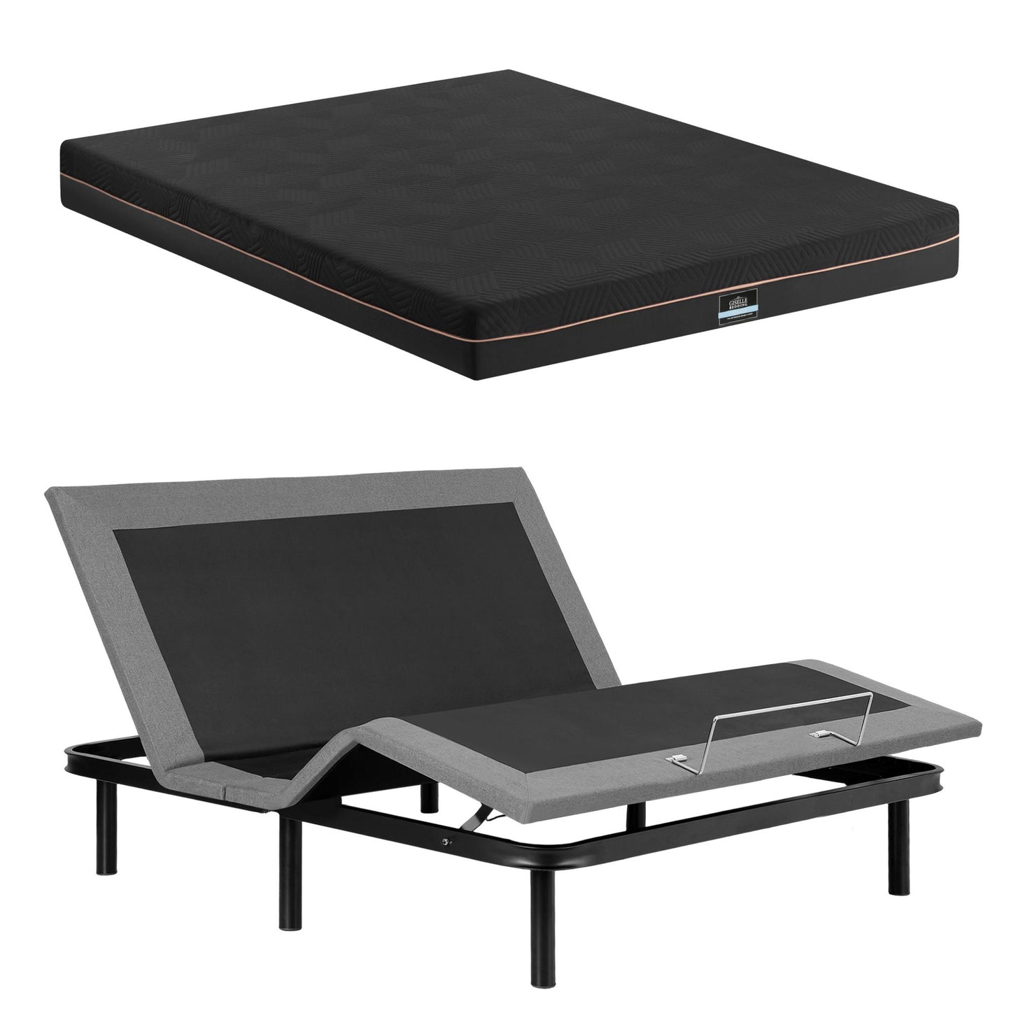 Artiss King size bed frame with Giselle Bedding King Mattress, adjustable bed Base Combo for Snoring Relief, EAB-8183-SHADOW-18-K