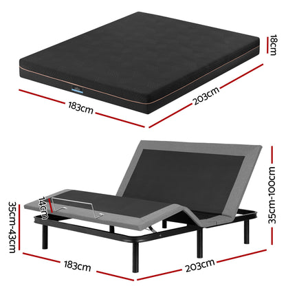 Artiss King size bed frame with Giselle Bedding King Mattress, adjustable bed Base Combo for Snoring Relief, EAB-8183-SHADOW-18-K