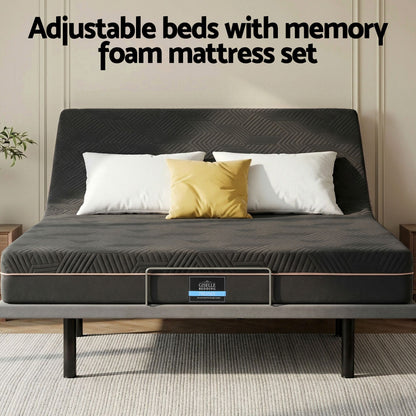 Artiss King size bed frame with Giselle Bedding King Mattress, adjustable bed Base Combo for Snoring Relief, EAB-8183-SHADOW-18-K