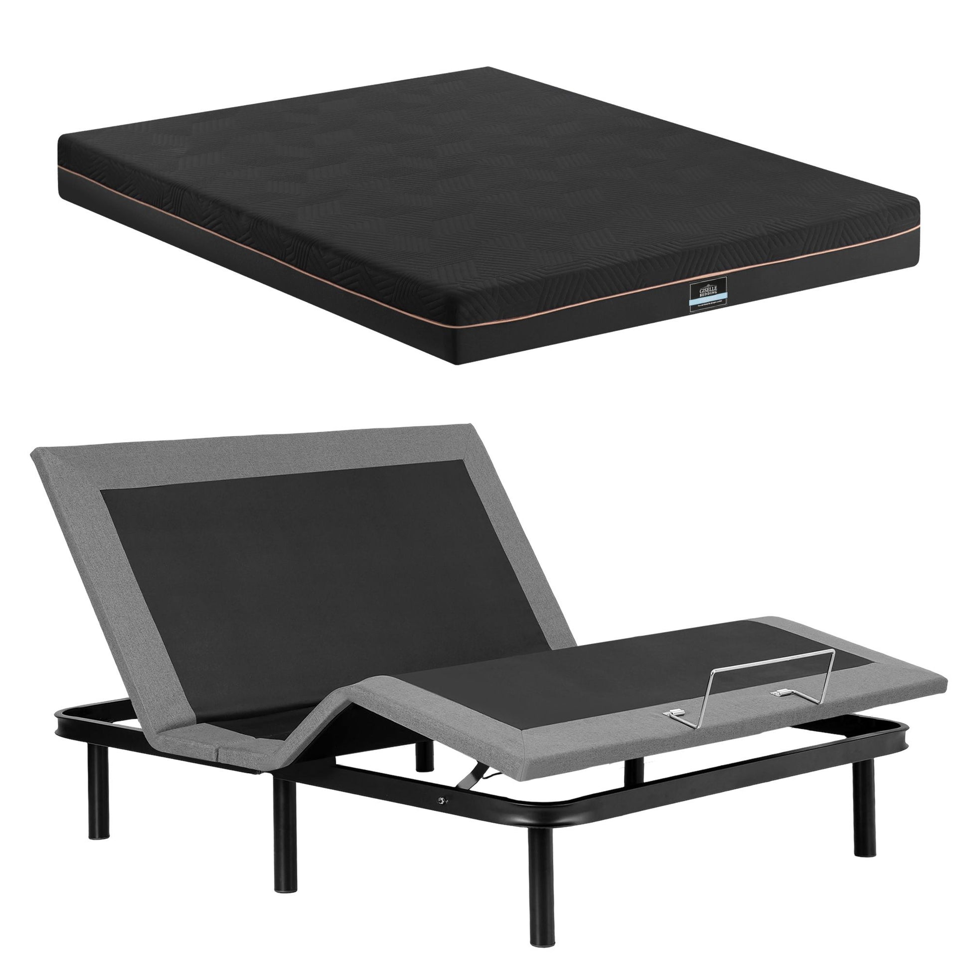 Artiss Queen size bed frame with Giselle Bedding Queen Mattress, adjustable bed Base Combo for Snoring EAB-8183-SHADOW-18-Q