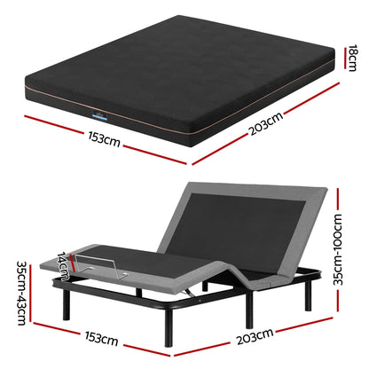Artiss Queen size bed frame with Giselle Bedding Queen Mattress, adjustable bed Base Combo for Snoring EAB-8183-SHADOW-18-Q