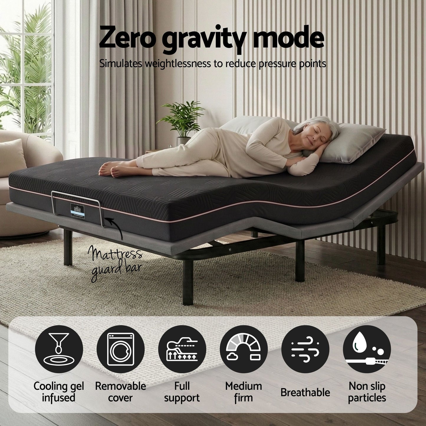 Artiss Queen size bed frame with Giselle Bedding Queen Mattress, adjustable bed Base Combo for Snoring EAB-8183-SHADOW-18-Q