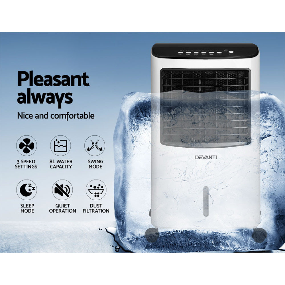 Devanti Evaporative Air Cooler Conditioner 8L EAC-C-RC-11C-WH