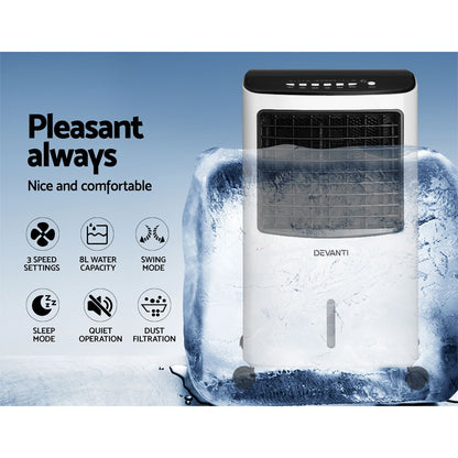 Devanti Evaporative Air Cooler Conditioner 8L EAC-C-RC-11C-WH